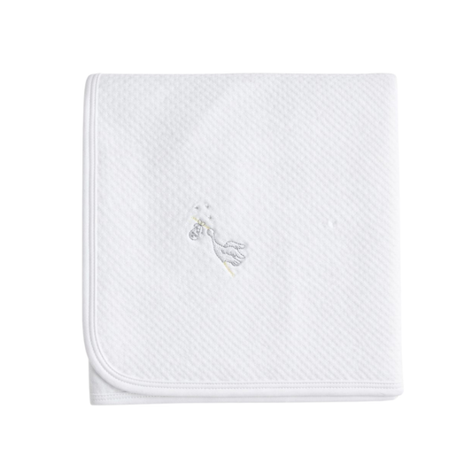 Warmi Manta Acolchada Blanca Bordado Cigüeña