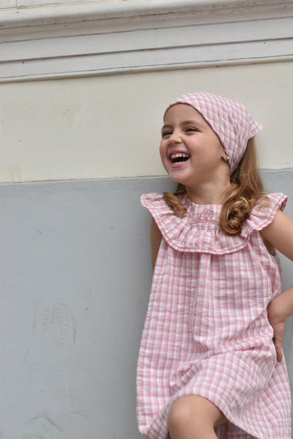 Warmi Vestido Josefa Lino Cuadrille Palo Rosa